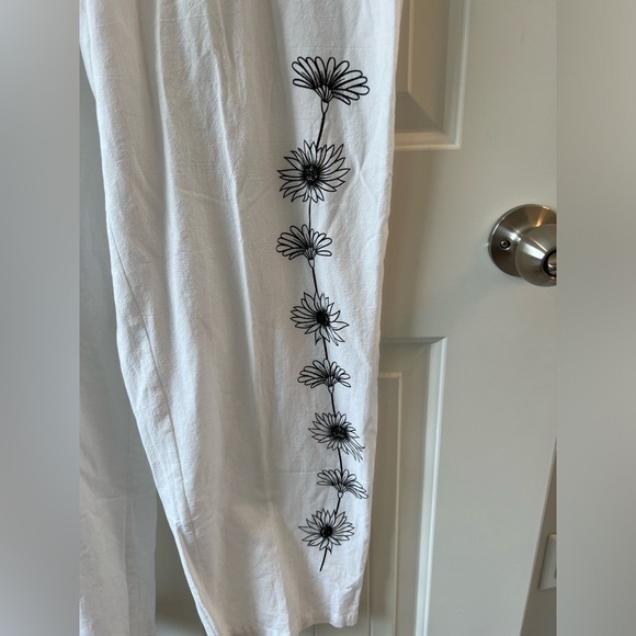 Women Pants With Pockets High Waist Baggy Print Cotton Loose Long Straight Pants - Picture 4 of 9